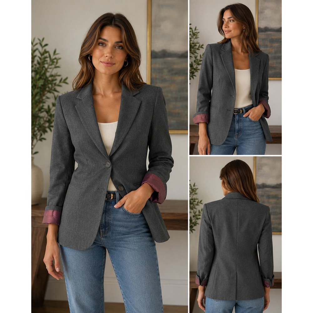 Vintage Ann Taylor Women's Petites Tailored Blazer 2P Gray Mauve Lining 80s 90s